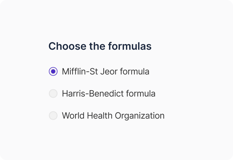 choose the formulas - calorie calculator cloud